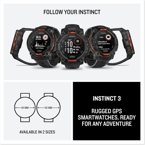 Garmin Instinct® 3 45mm, Solar Charged Display, Rugged Outdoor GPS Smartwatch, Metal-Reinforced Bezel, Built-in Flashlight, Black by GARMIN - Refurbished condition - Image 7
