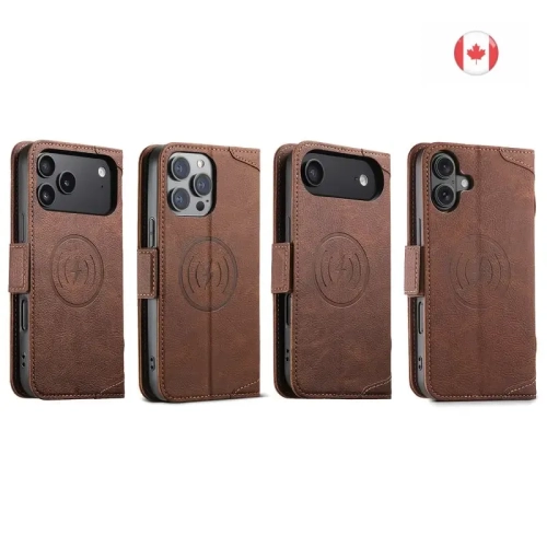 MagSafe Wallet Case for iPhone 17 Air 6.5-Inch, Magnetic Wireless Charging Compatible PU Leather Phone Case with Card Holder Wallet for Men - Brown