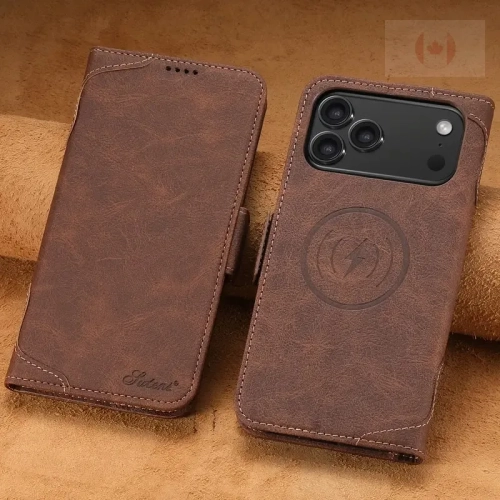 MagSafe Wallet Case for iPhone 17 Air 6.5-Inch, Magnetic Wireless Charging Compatible PU Leather Phone Case with Card Holder Wallet for Men - Brown