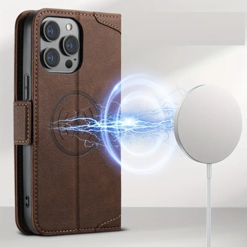 MagSafe Wallet Case for iPhone 17 Air 6.5-Inch, Magnetic Wireless Charging Compatible PU Leather Phone Case with Card Holder Wallet for Men - Brown