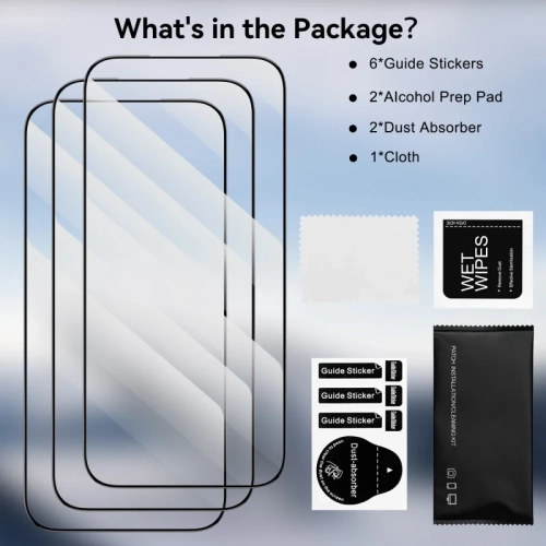 Paquet de 3 protecteurs d'écran + paquet de 2 protecteurs d'objectif de caméra pour iPhone 17 Pro Max – Verre trempé HD, résistant aux rayures et aux