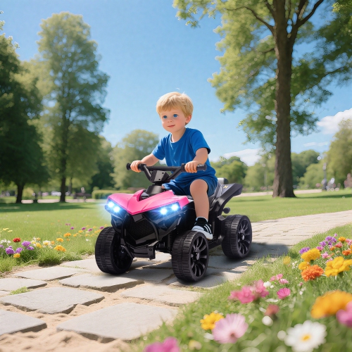 Qaba Kids ATV 4 Wheeler, 6V Battery Powered Electric Ride on Car with Music and LED Headlights for Ages 37-72 Months Boys and Girls, Pink