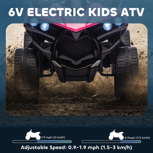 Qaba Kids ATV 4 Wheeler, 6V Battery Powered Electric Ride on Car with Music and LED Headlights for Ages 37-72 Months Boys and Girls, Pink