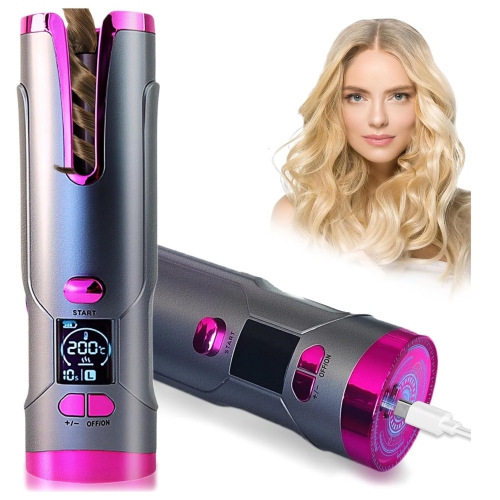 Fer à friser 3/rouleau 4&nbsp;po,Fer à friser automatique sans fil,Fer à friser automatique rechargeable pour cheveux longs,Fer à friser portatif en