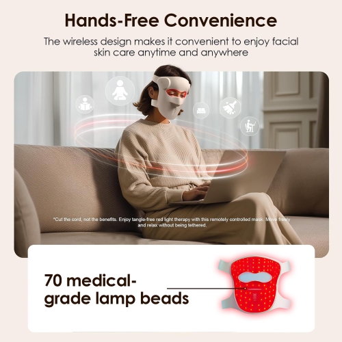 Thérapie à la lumière rouge pour le visage, Masque thérapeutique à DEL sans fil pour le visage, Masque facial 850 nm à infrarouge et à lumière