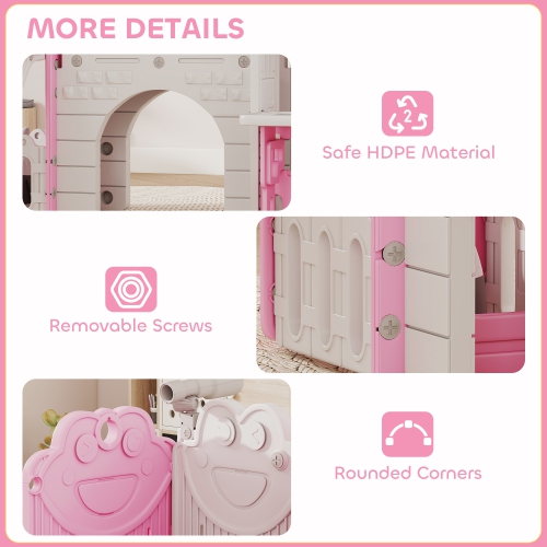 Qaba 7-in-1 Toddler Slide with Playhouse, Kids Slide Climber Playset with Basketball Hoop and Tunnel for Age 1-4 Years Indoor Play, Pink