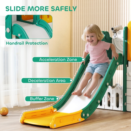 Qaba 7-in-1 Toddler Slide with Playhouse, Kids Slide Climber Playset with Basketball Hoop and Tunnel for Age 1-4 Years Indoor Play, Yellow