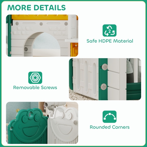 Qaba 7-in-1 Toddler Slide with Playhouse, Kids Slide Climber Playset with Basketball Hoop and Tunnel for Age 1-4 Years Indoor Play, Yellow