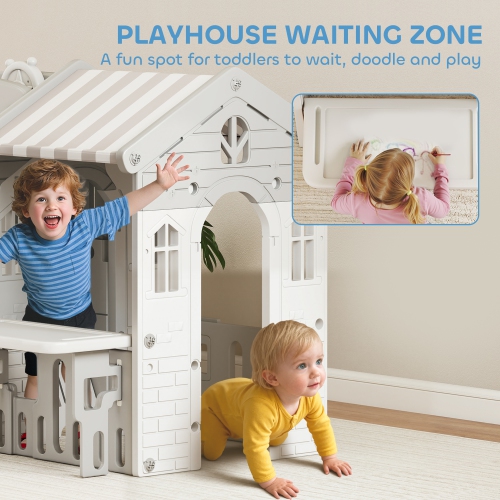 Qaba 7-in-1 Toddler Slide with Playhouse, Kids Slide Climber Playset with Basketball Hoop and Tunnel for Age 1-4 Years Indoor Play, Grey