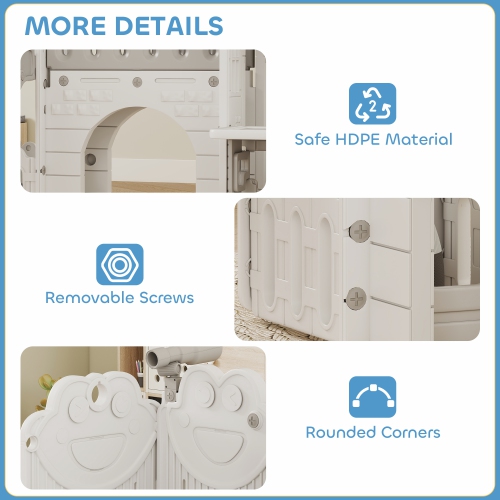 Qaba 7-in-1 Toddler Slide with Playhouse, Kids Slide Climber Playset with Basketball Hoop and Tunnel for Age 1-4 Years Indoor Play, Grey