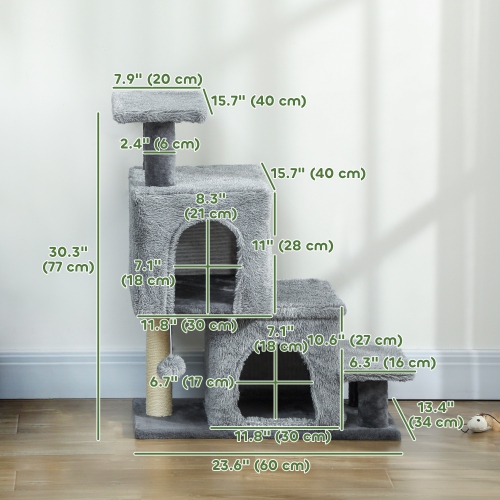 PawHut Adjustable Height Cat Stairs, 4-Step Pet Steps with Scratching Posts, Cat Condo, Hanging Ball, Dog Stairs for Sofa and High Bed, for Kittens