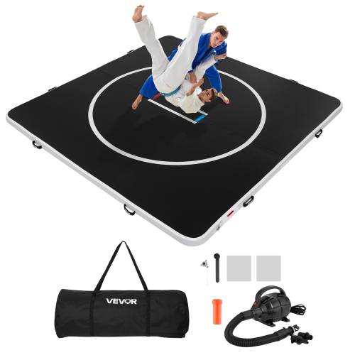 VEVOR 10x10 ft 600W Wrestling Mat Inflatable, Martial Arts Thick Mat for Home Gym Exercise, PVC Foldable Training Mats with Air Pump, for Gymnastics,