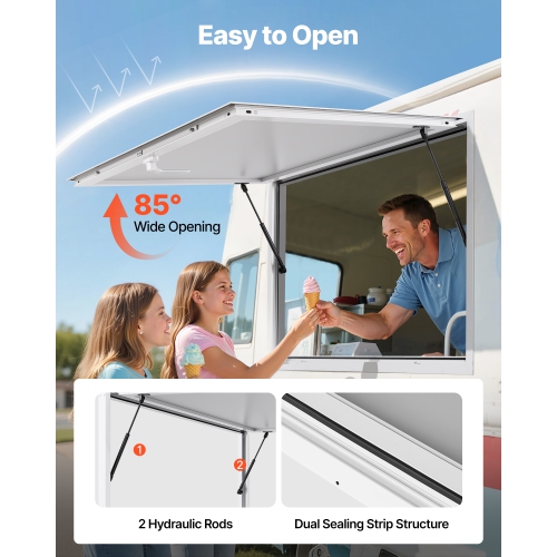 VEVOR 53x33 in Concession Window, Aluminum Alloy Frame Service Window for Food Truck, Up to 85 Degrees Stand Serving Window with Awning Door and Drag