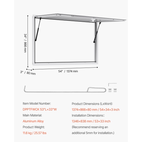 VEVOR 53x33 in Concession Window, Aluminum Alloy Frame Service Window for Food Truck, Up to 85 Degrees Stand Serving Window with Awning Door and Drag