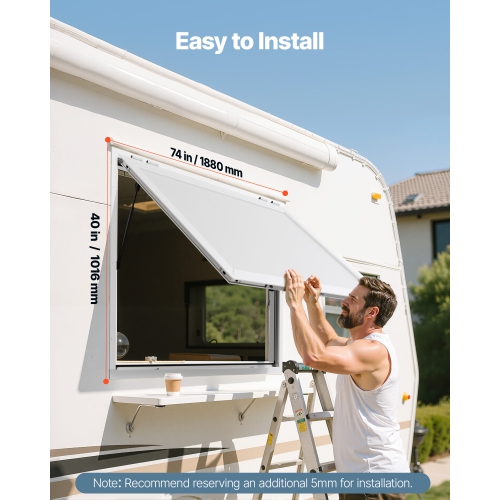 VEVOR 74x40 in Concession Window,Aluminum Alloy Frame Service Window for Food Truck, Up to 85 Degrees Stand Serving Window with Awning Door and Drag