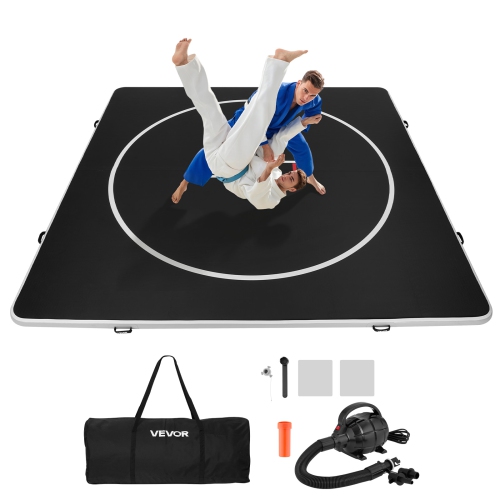 VEVOR 13x13 ft 600W Wrestling Mat Inflatable, Martial Arts Thick Mat for Home Gym Exercise, PVC Foldable Training Mats with Air Pump, for