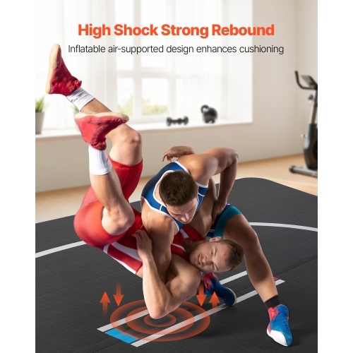 VEVOR 13x13 ft 600W Wrestling Mat Inflatable, Martial Arts Thick Mat for Home Gym Exercise, PVC Foldable Training Mats with Air Pump, for