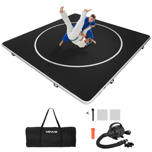 VEVOR 13x13 ft 600W Wrestling Mat Inflatable, Martial Arts Thick Mat for Home Gym Exercise, PVC Foldable Training Mats with Air Pump, for