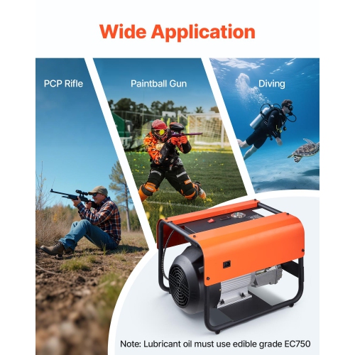 VEVOR 4500PSI/30Mpa PCP Air Compressor,Diving Scuba Tank Air Compressor, Double-Cylinder Auto Stop PCP Diving Compressor with External Water & Fan