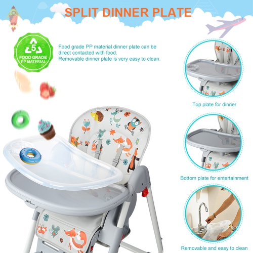 Baby High Chair, Foldable Dining Chair with Storage Basket, Adjustable Seat Height, Food Tray and Footrest, 3 Reclining Backrest