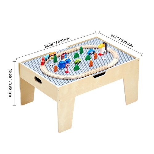 VEVOR Kids Ages 3+ Multi-Purpose Activity Play Table, 290 Building Bricks and 30-Piece Wooden Train Set Railway, Vehicles, Tracks and Accessories,