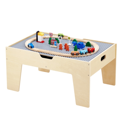 VEVOR Kids Ages 3+ Multi-Purpose Activity Play Table, 290 Building Bricks and 30-Piece Wooden Train Set Railway, Vehicles, Tracks and Accessories,