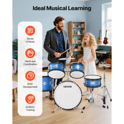 VEVOR Kids Drum Set, 5-Piece 16 in Junior Drum Sets, Beginner Drums Set with Adjustable Throne,Musical Learning Drums Instruments Kit, for Children
