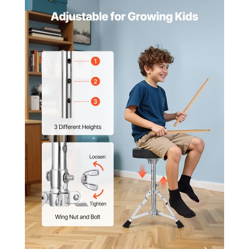 VEVOR Kids Drum Set, 5-Piece 16 in Junior Drum Sets, Beginner Drums Set with Adjustable Throne,Musical Learning Drums Instruments Kit, for Children