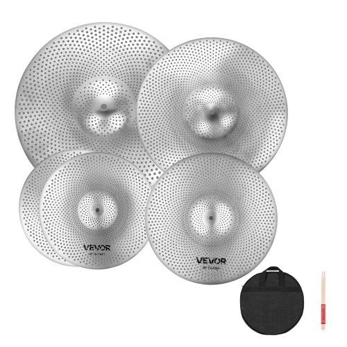 VEVOR Low Volume Cymbal Pack, 4 Pieces Quiet Cymbals for Drum Set, Alloy Cymbals Drum Set Includes 14-inch Hi-Hats, 16-inch Crash, 18-inch Crash,