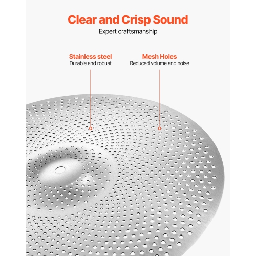 VEVOR Low Volume Cymbal Pack, 4 Pieces Quiet Cymbals for Drum Set, Alloy Cymbals Drum Set Includes 14-inch Hi-Hats, 16-inch Crash, 18-inch Crash,