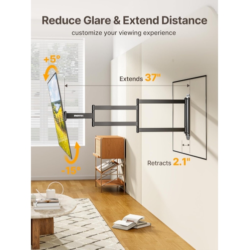 monTEK Long Arm TV Wall Mount for Most 23-65 Inch TVs, 37 Inch Long Extension TV Mount Swivel and Tilt, Full Motion Wall Mount TV Bracket Fit Max