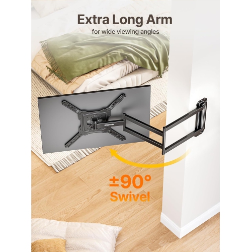 monTEK Long Arm TV Wall Mount for Most 23-65 Inch TVs, 37 Inch Long Extension TV Mount Swivel and Tilt, Full Motion Wall Mount TV Bracket Fit Max