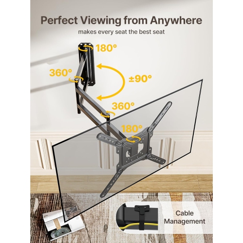 monTEK Long Arm TV Wall Mount for Most 23-65 Inch TVs, 37 Inch Long Extension TV Mount Swivel and Tilt, Full Motion Wall Mount TV Bracket Fit Max