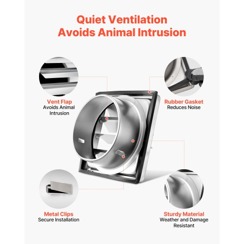 VEVOR 4 inch Wall Vent Cover,(1 Pack, Silver), Louvered Square AC Vent Gable Cover, Premium Stainless Steel & with Noise Reducing Rubber Gasket, for