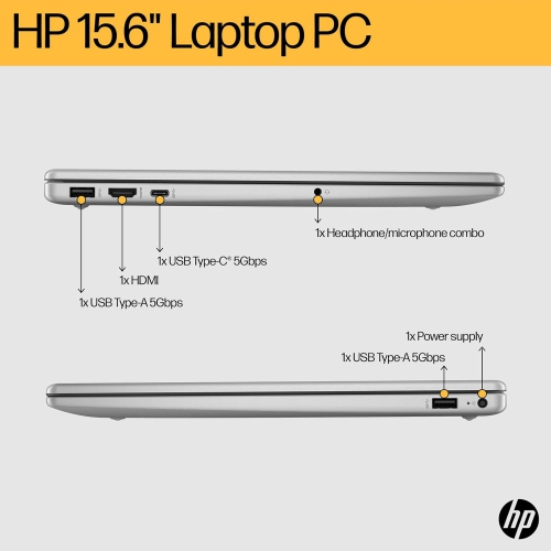 HP 15.6 inch Laptop, AMD Ryzen 3 7320U Processor, 8GB RAM LPDDR5, 256GB SSD, AMD Radeon Graphics, FHD IPS