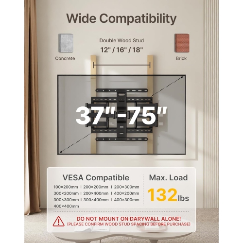 monTEK Ultra Slim TV Wall Mount for Most 37-75 inch TVs, 1.1" Thin Low Profile, Full Motion Dual Swivel Articulating Tilt 6 Arms, Max VESA 400x400mm,