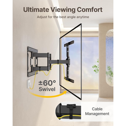monTEK Ultra Slim TV Wall Mount for Most 37-75 inch TVs, 1.1" Thin Low Profile, Full Motion Dual Swivel Articulating Tilt 6 Arms, Max VESA 400x400mm,