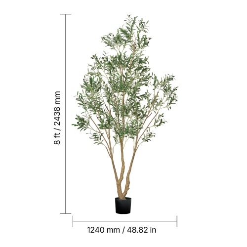 VEVOR 8FT Artificial Olive Tree with Black Pot, Tall Fake Tree with Natural Wood Trunk & Realistic Green Leaves and Fruits, Indoor Faux Plant for