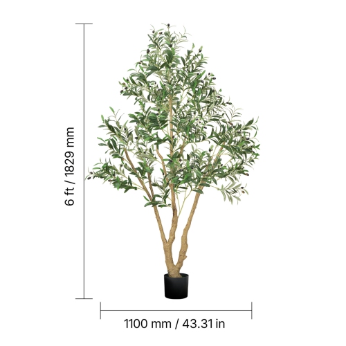 VEVOR 6FT Artificial Olive Tree with Black Pot, Tall Fake Tree with Natural Wood Trunk & Realistic Green Leaves and Fruits, Indoor Faux Plant for