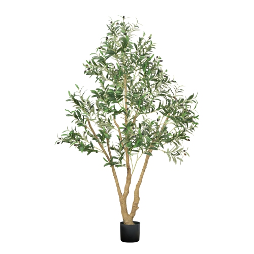 VEVOR 6FT Artificial Olive Tree with Black Pot, Tall Fake Tree with Natural Wood Trunk & Realistic Green Leaves and Fruits, Indoor Faux Plant for