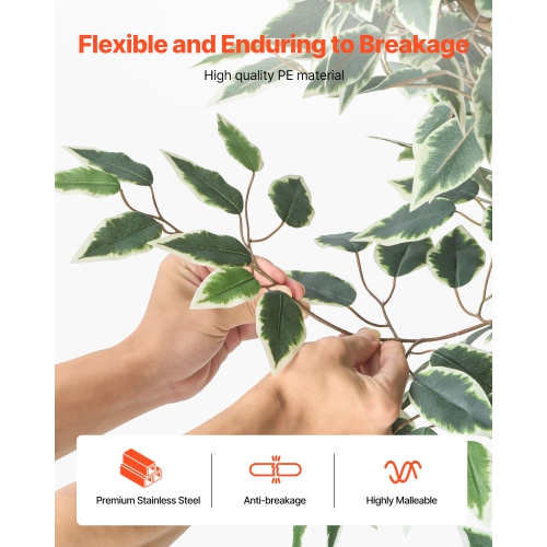 VEVOR 6FT Artificial Ficus Tree with Black Pot, Tall Faux Ficus Plant with Natural Wood Trunk and Realistic Green Leaves, Indoor Fake Silk Tree for