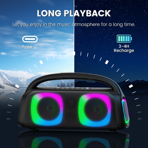 FanFun Bluetooth Wireless Speaker, 60W Powerful Sound Party Speaker with RGB Lights, Portable Speaker System with 2 Wireless Mics for Outdoor/
