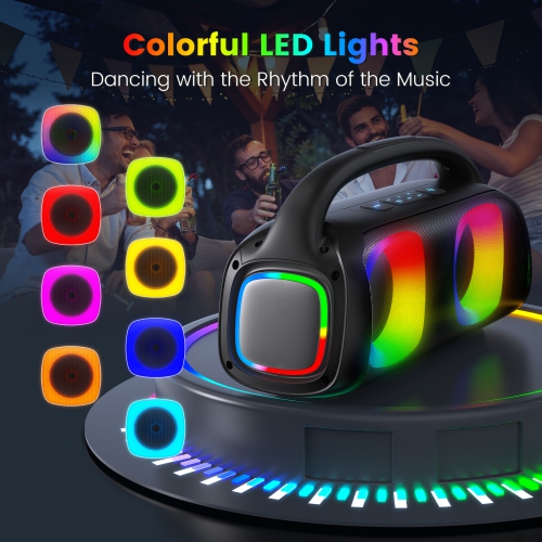 FanFun Bluetooth Wireless Speaker, 60W Powerful Sound Party Speaker with RGB Lights, Portable Speaker System with 2 Wireless Mics for Outdoor/
