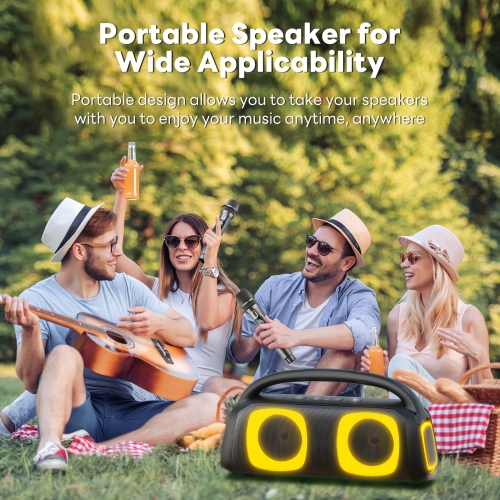 FanFun Bluetooth Wireless Speaker, 60W Powerful Sound Party Speaker with RGB Lights, Portable Speaker System with 2 Wireless Mics for Outdoor/