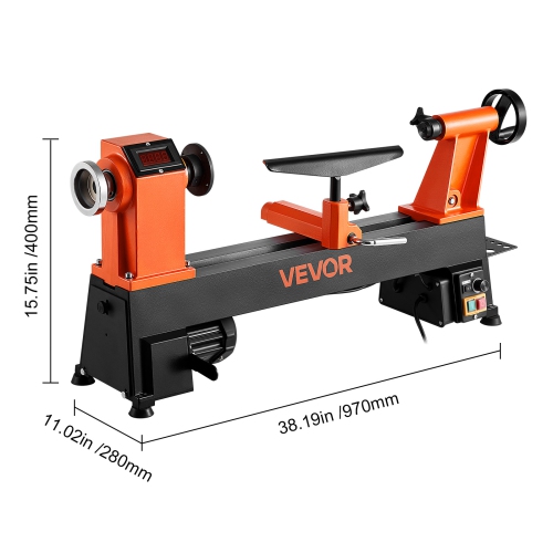 VEVOR 1 HP 12 x 18 in Workbench Woodworking Lathe,Benchtop Wood Lathe Machine with 0 to 3800 RPM Variable Speed,Brushless DC Motor, Cast Iron