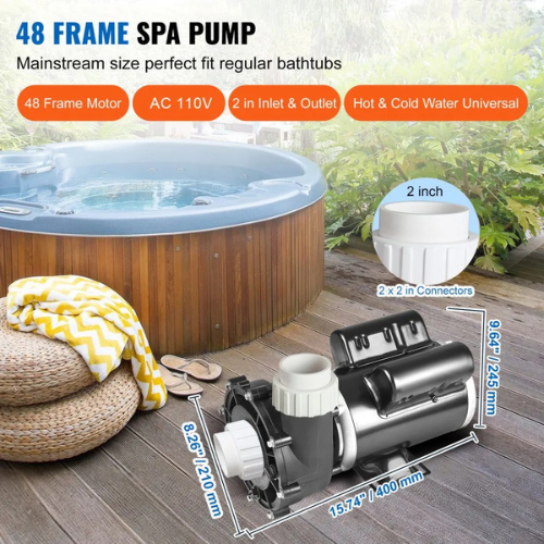 VEVOR 48HT1501-II 2-Speed SPA Pump, 48-Frame, AC 110-120V, 1.5HP/150GPM High Speed or 0.46HP/70GPM Low Speed, 2" Port, UL Tested,black