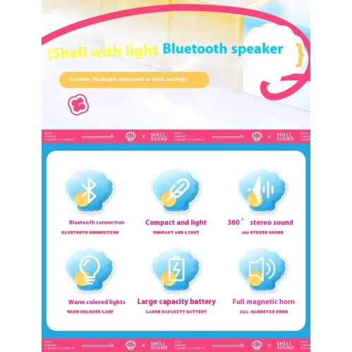 New Shell Bluetooth Speaker with Colorful Lights, Mini Portable Bluetooth Speaker for Bedrooms, Mini Portable Bluetooth Speaker with 7 Mood Lights -