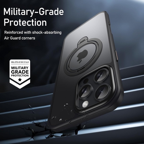 Applicable to iPhone14pro mobile phone case Magsafe double ring magnetic 360 bracket Apple mobile phone case anti-fall - black