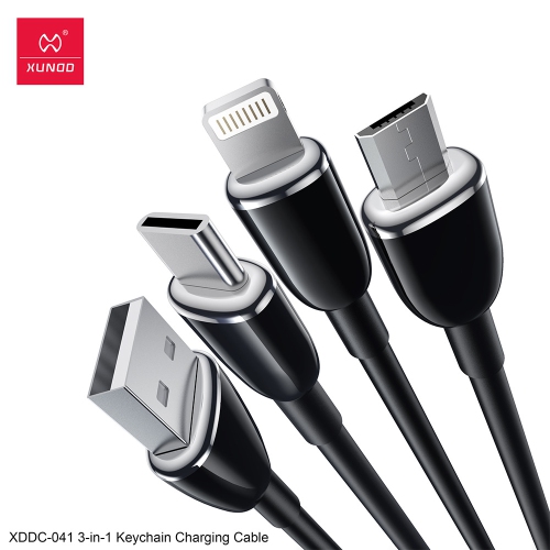 One-to-three data cable keychain short cable suitable for Apple Samsung Huawei Xiaomi C-L fast charging cable - black