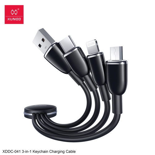 One-to-three data cable keychain short cable suitable for Apple Samsung Huawei Xiaomi C-L fast charging cable - black